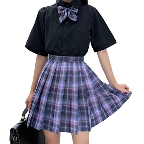 Osheoiso Damen Basic Contour Casual Stretchy Simple Mini Skater Rock Faltenrock Kariert Damen Mädchen Kurze Hohe Taille Plissee Skater Tennis B Violett M von Osheoiso