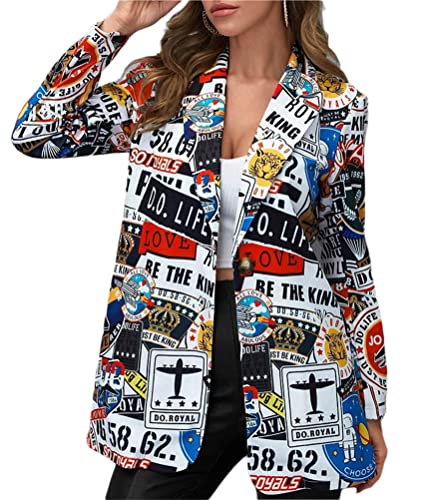 Osheoiso Damen Blazer Bedruckte Cardigan Langarm Casual Blazer Mode Anzüge Blazerjacke Business Floraler Muster Mantel Outwear für Frühling A Muster S von Osheoiso