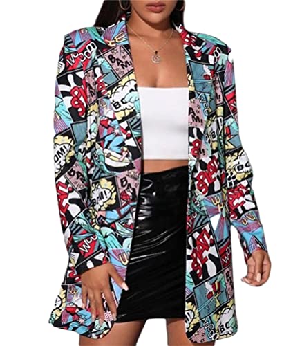 Osheoiso Damen Blazer Bedruckte Cardigan Langarm Casual Blazer Mode Anzüge Blazerjacke Business Floraler Muster Mantel Outwear für Frühling C Muster L von Osheoiso