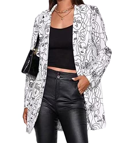 Osheoiso Damen Blazer Bedruckte Cardigan Langarm Casual Blazer Mode Anzüge Blazerjacke Business Floraler Muster Mantel Outwear für Frühling D Muster L von Osheoiso