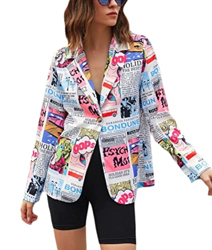 Osheoiso Damen Blazer Bedruckte Cardigan Langarm Casual Blazer Mode Anzüge Blazerjacke Business Floraler Muster Mantel Outwear für Frühling F Muster L von Osheoiso