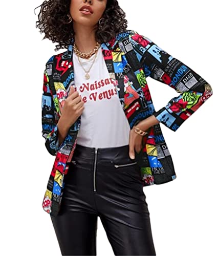 Osheoiso Damen Blazer Bedruckte Cardigan Langarm Casual Blazer Mode Anzüge Blazerjacke Business Floraler Muster Mantel Outwear für Frühling G Muster XL von Osheoiso