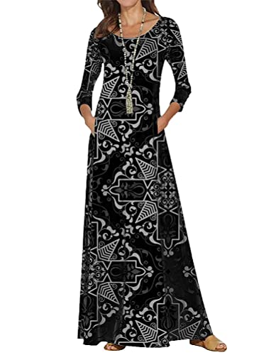 Osheoiso Damen Blumen Swing Maxikleid Leinen Sommerkleid Abendkleid Elegant Strandkleider Retro Kleider Bauschiges Lange Strandkleid Frühling Mode Lose Kleider Frühling B Schwarz 4XL Osheoiso Damen Blumen Swing Maxikleid Leinen Sommerkleid Abendkleid Elegant Strandkleider Retro Kleider Bauschiges Lange Strandkleid Frühling Mode Lose Kleider Frühling B Schwarz 4XL von Osheoiso