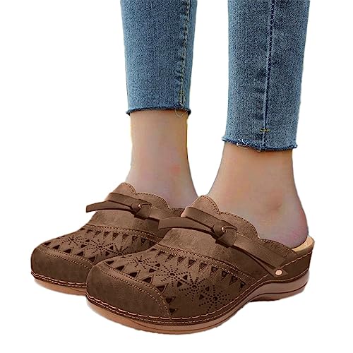 Osheoiso Damen Clogs Strandsandalen Sommerschuhe Clogs Pantoletten rutschfest Mokassins Slipper mit Keilabsatz Schuhe für Krankenschwestern Pflegekräfte G Braun 39 EU von Osheoiso