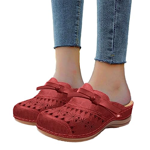 Osheoiso Damen Clogs Strandsandalen Sommerschuhe Clogs Pantoletten rutschfest Mokassins Slipper mit Keilabsatz Schuhe für Krankenschwestern Pflegekräfte G Rot 39 EU von Osheoiso