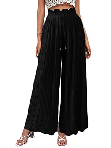 Osheoiso Damen Culottes Hose Falten Lose Weites Bein Pumphose Haremshose Einfarbig Leichte Jogginghose Strandhose Hohe Taille Elastischer Bund Loose Freizeithose B Schwarz L von Osheoiso