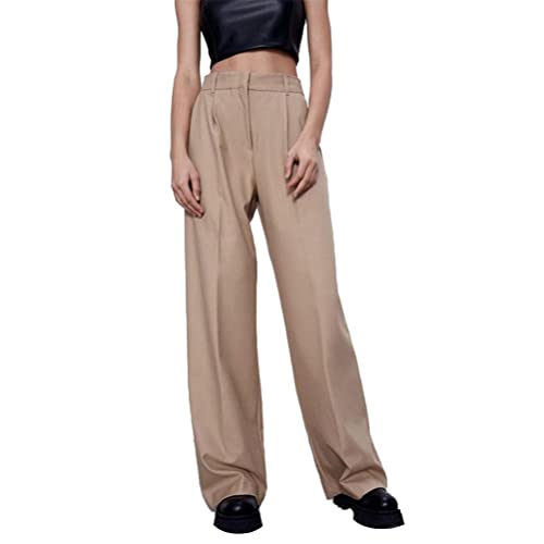 Osheoiso Damen Culottes Hose Leichte Weitem Bein Vintage Sommerhose Chic Anzughosen Casual High Waist Hose Schlaghose Elegante Business Hose Freizeithose Herbst B Aprikose L von Osheoiso