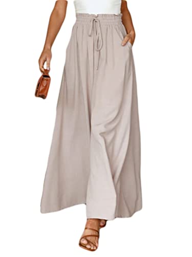 Osheoiso Damen Culottes Hosen aus Baumwollleinen Leichte Weitem Bein Vintage Sommerhose Jogginghose Casual High Waist Weite Hose Schlaghose Business Hose A Aprikose L von Osheoiso