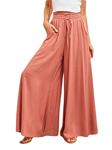Osheoiso Damen Culottes Hosen aus Baumwollleinen Leichte Weitem Bein Vintage Sommerhose Jogginghose Casual High Waist Weite Hose Schlaghose Business Hose A Orange Rot L von Osheoiso