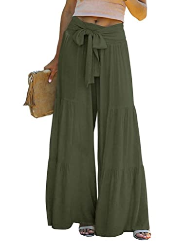 Osheoiso Damen Culottes Lose Weites Bein Haremshose Pumphose Haremshose Basic Einfarbig Leichte Jogginghose Strandhose Basic Einfarbig Leichte Bund Hosen mit Trägern B Armeegrün L von Osheoiso