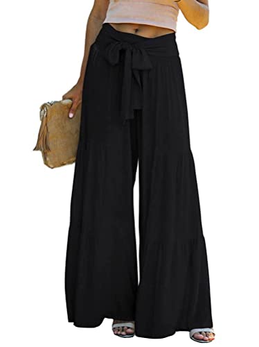 Osheoiso Damen Culottes Lose Weites Bein Haremshose Pumphose Haremshose Basic Einfarbig Leichte Jogginghose Strandhose Basic Einfarbig Leichte Bund Hosen mit Trägern B Schwarz XXL von Osheoiso
