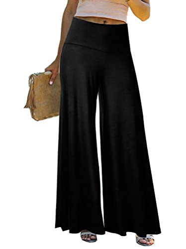 Osheoiso Damen Culottes Weites Bein Pumphose Haremshose Basic Einfarbig Leichte Jogginghose Strandhose Hohe Taille Elastischer Bund Loose Freizeithose Große Größe A Schwarz 4XL von Osheoiso