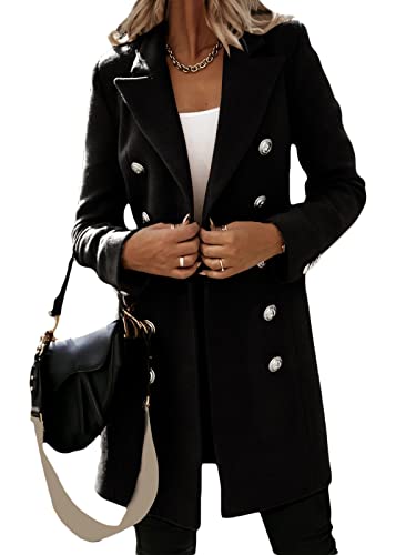 Osheoiso Damen Elegante Wollmantel Jacke Schicke Einfarbiger Übergangsjacke Langarm Oberbekleidung Mantel Overcoat Freizeitjacke Schwarz M von Osheoiso