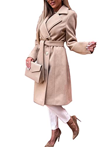 Osheoiso Damen Elegante Wollmantel Jacke Schicke Einfarbiger Übergangsjacke Warm Langarm Oberbekleidung Chic Mantel Overcoat Freizeitjacke Herbst Winter B Khaki XL von Osheoiso