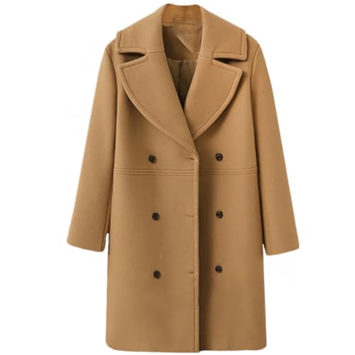 Osheoiso Damen Elegante Wollmantel Jacke Schicke Einfarbiger Übergangsjacke Warm Langarm Oberbekleidung Mantel Overcoat Freizeitjacke A Khaki S von Osheoiso