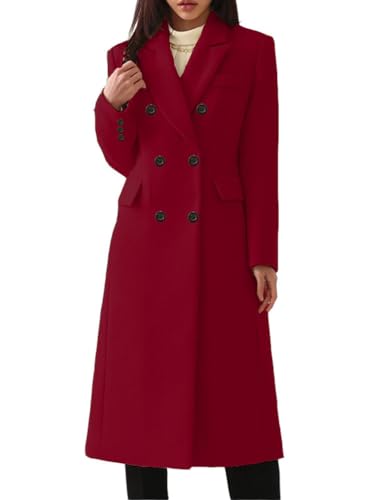 Osheoiso Damen Elegante Wollmantel Jacke Schicke Einfarbiger Übergangsjacke Warm Langarm Oberbekleidung Mantel Overcoat Freizeitjacke C Weinrot L von Osheoiso