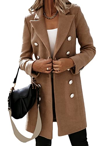 Osheoiso Damen Elegante Wollmantel Jacke Schicke Einfarbiger Warm Langarm Übergangsjacke Oberbekleidung Mantel Overcoat Freizeitjacke A Khaki M von Osheoiso