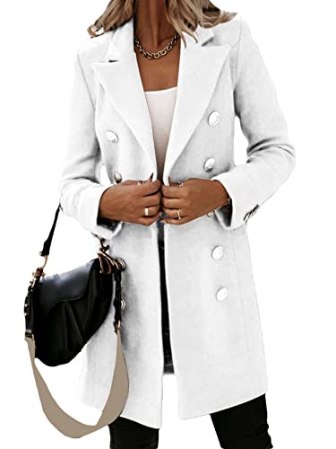 Osheoiso Damen Elegante Wollmantel Jacke Schicke Übergangsjacke Warm Einfarbiger Langarm Oberbekleidung Mantel Overcoat Freizeitjacke A Weiß L von Osheoiso