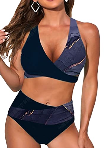 Osheoiso Damen Geteilter Badeanzug Push Up Bikini Set Neckholder Bikini Oberteil Bikini Bottom Damen Bademode Zweiteiliger Badeanzug Oversized E Dunkelblau L von Osheoiso