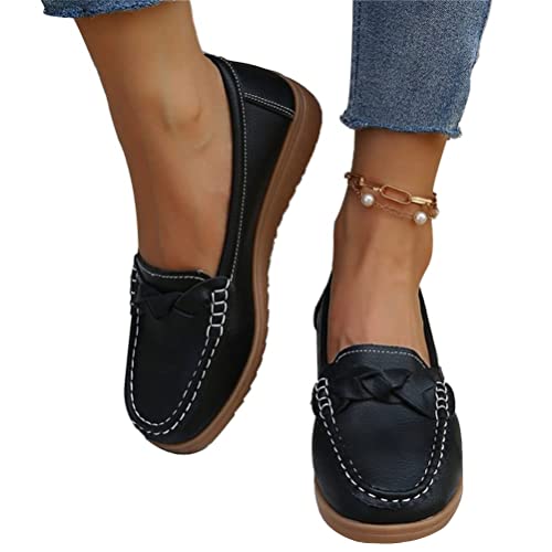 Osheoiso Damen Halbschuhe Casual Mokassins mit Runden Zehen Bequeme Lederhalbschuhe Walking Nurse Atmungsaktive Fahrmode Mädchen Weiche Schuhe Slippers A Schwarz 37 EU von Osheoiso