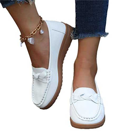 Osheoiso Damen Halbschuhe Casual Mokassins mit Runden Zehen Bequeme Lederhalbschuhe Walking Nurse Atmungsaktive Fahrmode Mädchen Weiche Schuhe Slippers A Weiß 43 EU von Osheoiso