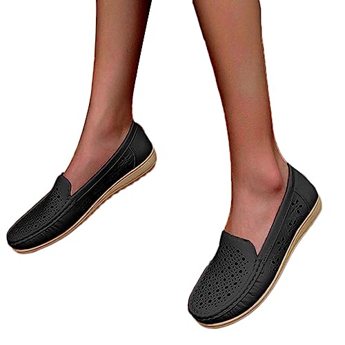 Osheoiso Damen Halbschuhe Casual Mokassins mit Runden Zehen Bequeme Lederhalbschuhe Walking Nurse Atmungsaktive Fahrmode Mädchen Weiche Schuhe Slippers C Schwarz 41 EU von Osheoiso