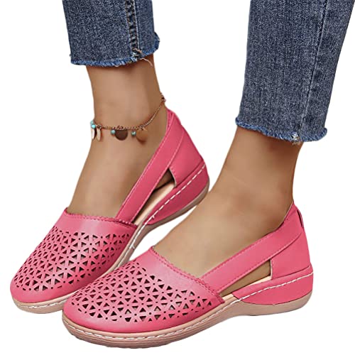 Osheoiso Damen Halbschuhe Casual Mokassins mit Runden Zehen Bequeme Lederhalbschuhe Walking Nurse Römersandalen Fahrmode Mädchen Ausgehöhlte Schuhe Slippers A Rose Rot 38 EU von Osheoiso