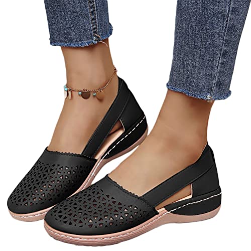 Osheoiso Damen Halbschuhe Casual Mokassins mit Runden Zehen Bequeme Lederhalbschuhe Walking Nurse Römersandalen Fahrmode Mädchen Ausgehöhlte Schuhe Slippers A Schwarz 38 EU von Osheoiso