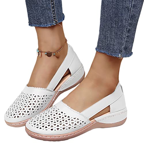 Osheoiso Damen Halbschuhe Casual Mokassins mit Runden Zehen Bequeme Lederhalbschuhe Walking Nurse Römersandalen Fahrmode Mädchen Ausgehöhlte Schuhe Slippers A Weiß 38 EU von Osheoiso