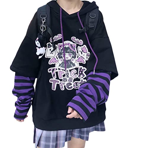 Osheoiso Damen Hoodie Pullover Japanischer 3D Anime Graphic Printed Pullover Sweatshirt Männer Frauen Pullover Mantel Casual Top A Schwarz S von Osheoiso