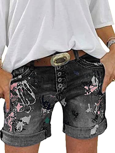Osheoiso Damen Jeansshorts High Waist Basic Sommer Kurze Jeans Hosen Denim Bermuda Shorts Stretch Jeansshorts Hot Pants Streetwear Sommerhose Schwarz XX​L von Osheoiso