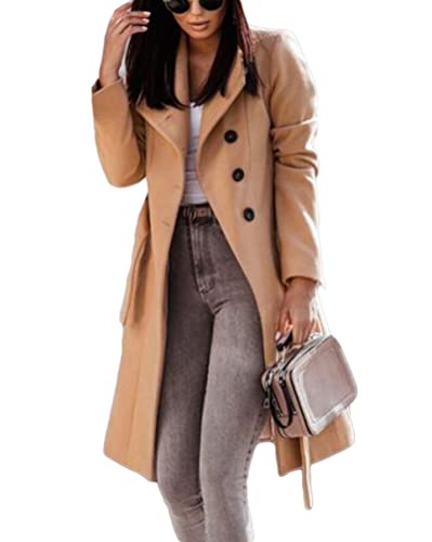 Osheoiso Damen Kniemantel mit Praktischen Taschen Geknöpfter Front Damen Wintermantel Warme Winterjacke Overcoat Oberbekleidung Warm Blouso A Khaki M von Osheoiso