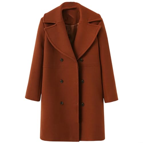 Osheoiso Damen Langer Wollmantel Beiläufig Taschen Damen Wollmantel Wintermantel Warme Winterjacke Overcoat Oberbekleidung A Braun M von Osheoiso