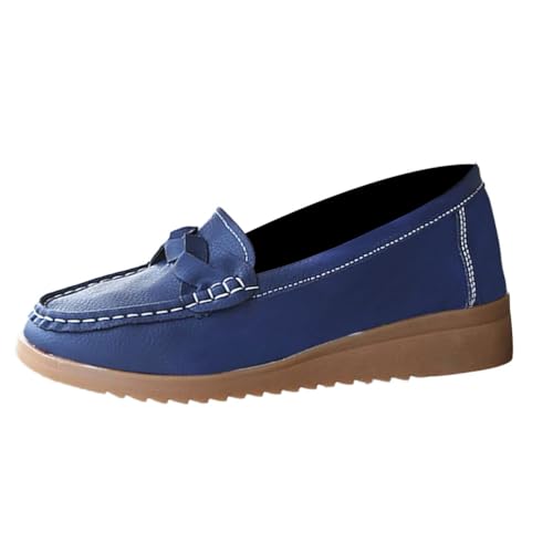 Osheoiso Damen Mokassins Schuhe Bootsschuhe Lauflernschuhe Vintage Leder Halbschuhe Sommer Lässige Atmungsaktive Fahrmode Mädchen Weiche Schuhe Slippers A Blau 36 EU von Osheoiso