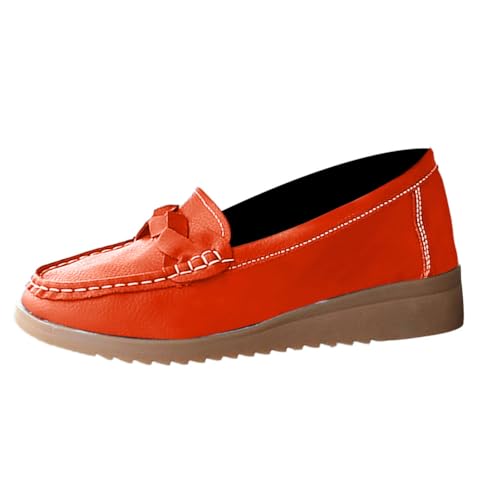 Osheoiso Damen Mokassins Schuhe Bootsschuhe Lauflernschuhe Vintage Leder Halbschuhe Sommer Lässige Atmungsaktive Fahrmode Mädchen Weiche Schuhe Slippers A Orange 38 EU von Osheoiso