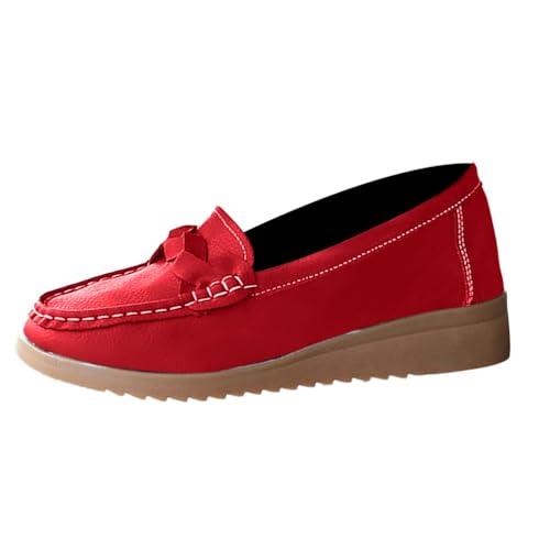 Osheoiso Damen Mokassins Schuhe Bootsschuhe Lauflernschuhe Vintage Leder Halbschuhe Sommer Lässige Atmungsaktive Fahrmode Mädchen Weiche Schuhe Slippers A Rot 40 EU von Osheoiso