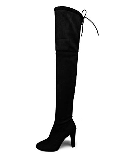 Osheoiso Damen Overknee Stiefel High Heels Einfarbige Mode Outdoor Boots Herbst Winter Stiefel Langschaft Stiefel Schnürschuhe A Schwarz 37 EU von Osheoiso