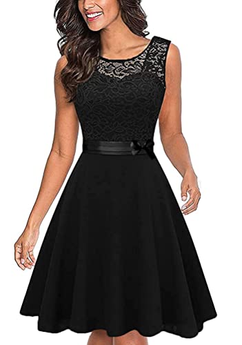 Osheoiso Damen Partykleid Spitzekleid Brautjungfernkleider Applique Midikleid Spitzenkleid Brautkleid Abiballkleid Hochzeitskleid Leichte Kleider Sommer Kleid A Schwarz M von Osheoiso