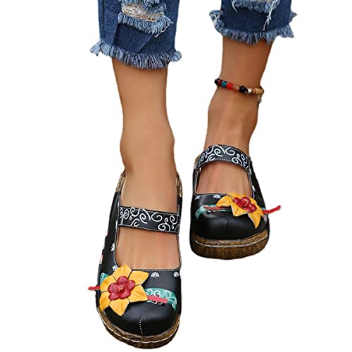 Osheoiso Damen Sandalen Sommer Clogs Hausschuhe Bequeme Support rutschfeste Atmungsaktiv Vintage Sandalette Schuhe Dicker Walking Flip Flop Gartenschuhe B Schwarz 37 EU von Osheoiso