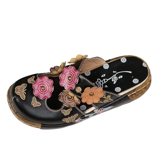 Osheoiso Damen Sandalen Sommer Clogs Hausschuhe Bequeme Support rutschfeste Atmungsaktiv Vintage Sandalette Schuhe Dicker Walking Flip Flop Gartenschuhe C Schwarz 41 EU von Osheoiso