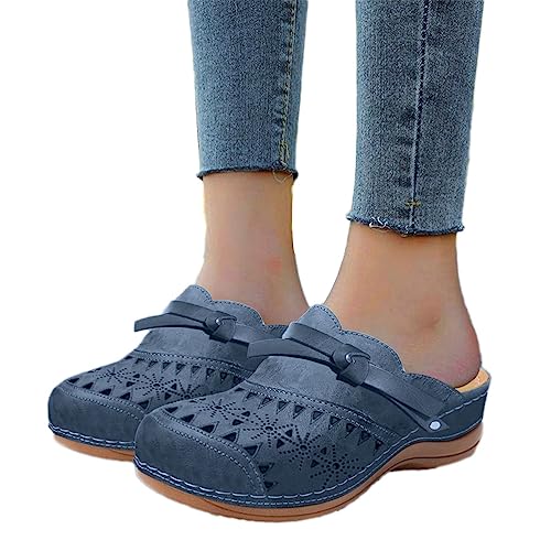 Osheoiso Damen Sandalen Sommer Clogs Hausschuhe Bequeme Support rutschfeste Atmungsaktiv Vintage Sandalette Schuhe Dicker Walking Flip Flop Gartenschuhe G Marine 40 EU von Osheoiso