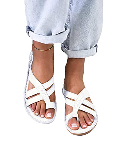 Osheoiso Damen Sommer Big Toe Fußkorrektur Sandale Frauen Bunion Corrector Schuhe Sommer Strand Reise Schuhe Pantolette Big Toe Hallux Valgus Für Die Behandlung Weiß 36 EU von Osheoiso