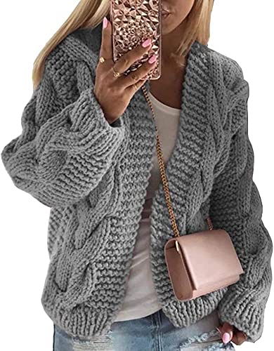 Osheoiso Damen Strickjacke Oberbekleidung Strickmantel Wintermantel Warme Strickjacke Einfarbig Winterjacke Overcoat Oberbekleidung A Grau XXL von Osheoiso