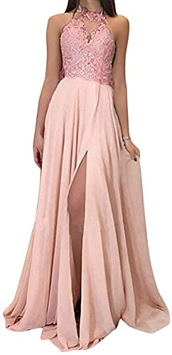 Osheoiso Damen Wickelkleid Brautjungfernkleider Cocktailkleid Ärmellos Einfarbig Sommer Kleid Lange Freizeitkleid Brautjungfernkleid A Rosa L von Osheoiso