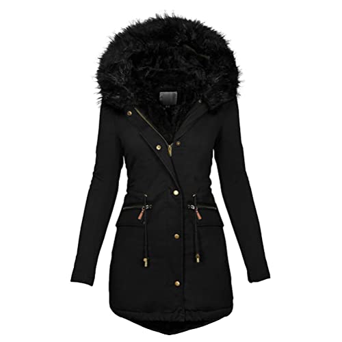 Osheoiso Damen Winter Daunenmantel mit Taschen Großer Pelzkragen Warm Langarm Outwear Oberbekleidung Mantel Overcoat Outdoorjacke C Schwarz S von Osheoiso