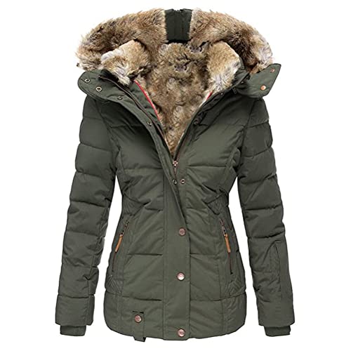 Osheoiso Damen Wintermantel Warme Strickjacke Winterjacke Overcoat Oberbekleidung Warm Blouso Mittel Langer Damenjacke mit Kordelzug B Grün M von Osheoiso