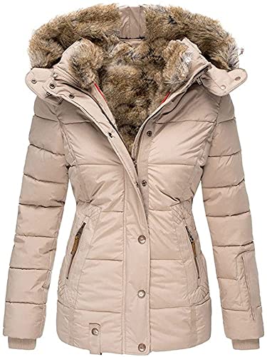 Osheoiso Damen Wintermantel Warme Strickjacke Winterjacke Overcoat Oberbekleidung Warm Blouso Mittel Langer Damenjacke mit Kordelzug B Rosa 5XL von Osheoiso