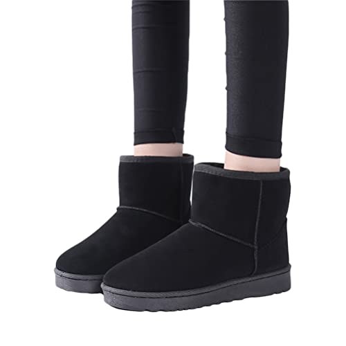 Osheoiso Damen Winterstiefel Warm Schneestiefel Wildleder Flache Stiefel Winterschuhe Vintage Winter Kurzschaft Stiefel Boots Schuhe A Schwarz 38 EU von Osheoiso