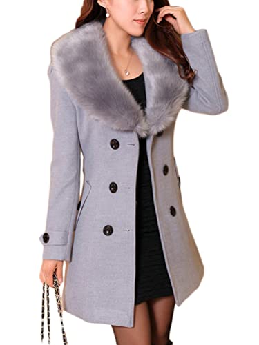 Osheoiso Damen Wollmantel Kurzmantel Elegante Jacke mit Knöpfen Schicke Übergangsjacke mit Taschen Warm Langarm Oberbekleidung Mantel Overcoat A Grau L von Osheoiso
