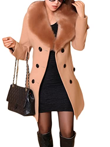 Osheoiso Damen Wollmantel mit Praktischen Taschen Damen Zweireihiger Langer Wintermantel Warme Winterjacke Overcoat Oberbekleidung Oversized A Khaki M von Osheoiso